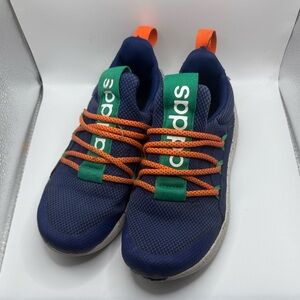 Adidas Kids Navy Sneakers with Orange and Green Accents Size 3.5